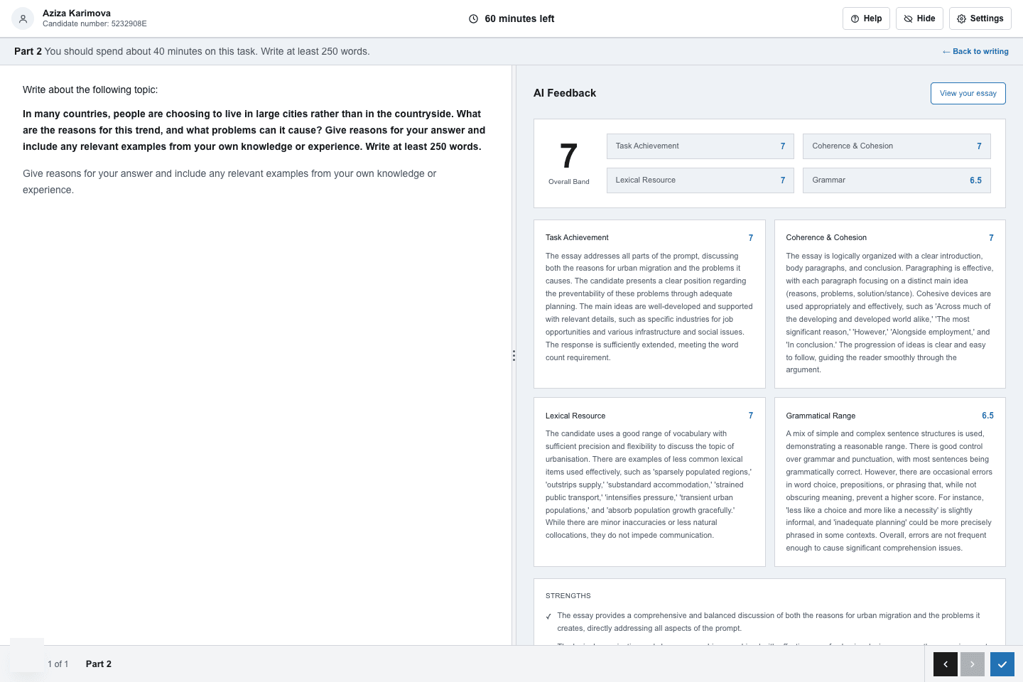 Examiner-grade feedback, in seconds — real app screenshot